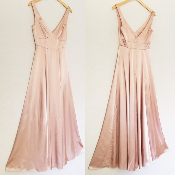 Galina Signature David’s Bridal Charmeuse Tank VNeck Gown Dress Slit Sand 2 $200 - Picture 14 of 14